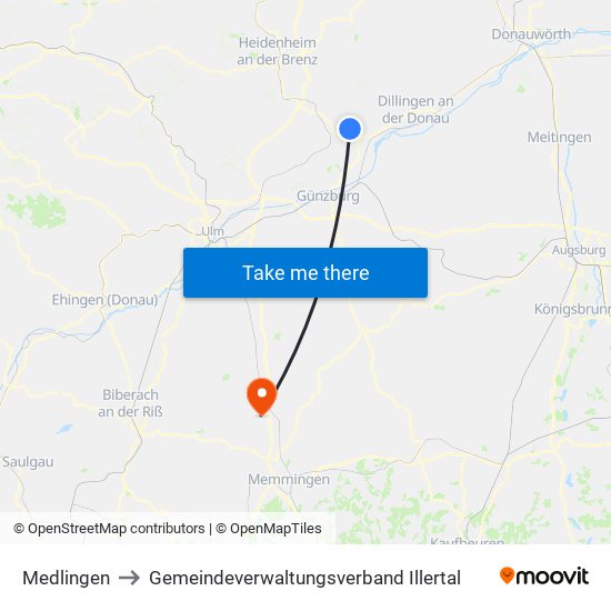 Medlingen to Gemeindeverwaltungsverband Illertal map