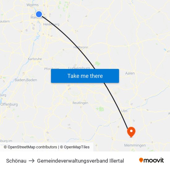 Schönau to Gemeindeverwaltungsverband Illertal map