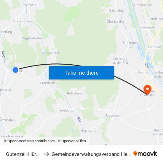 Gutenzell-Hürbel to Gemeindeverwaltungsverband Illertal map