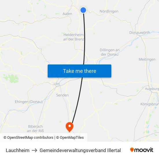 Lauchheim to Gemeindeverwaltungsverband Illertal map