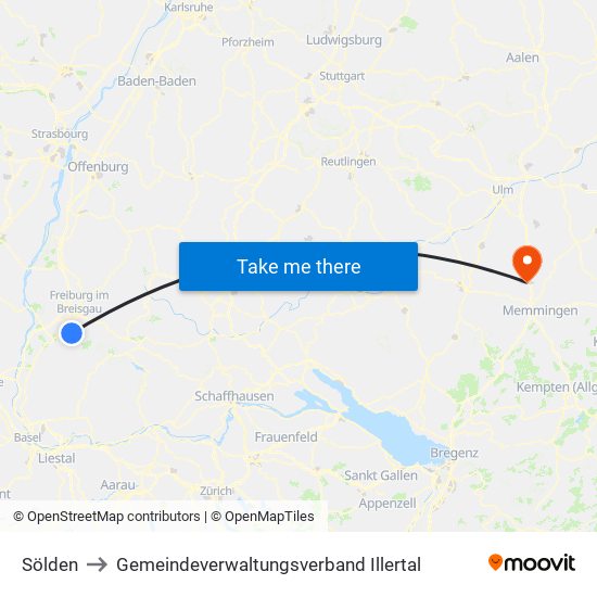 Sölden to Gemeindeverwaltungsverband Illertal map