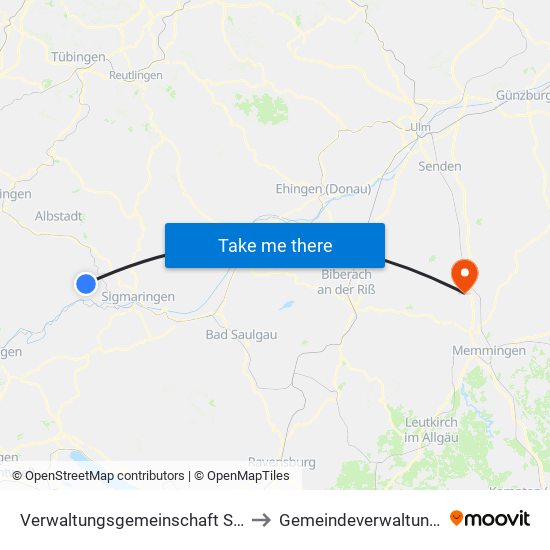 Verwaltungsgemeinschaft Stetten am Kalten Markt to Gemeindeverwaltungsverband Illertal map