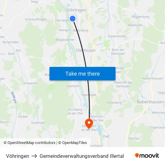 Vöhringen to Gemeindeverwaltungsverband Illertal map