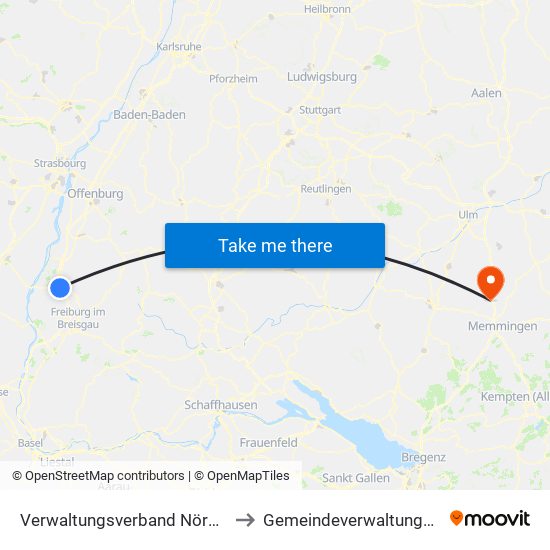 Verwaltungsverband Nördlicher Kaiserstuhl to Gemeindeverwaltungsverband Illertal map