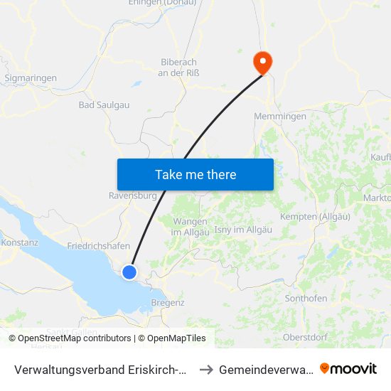 Verwaltungsverband Eriskirch-Kressbronn am Bodensee-Langenargen to Gemeindeverwaltungsverband Illertal map