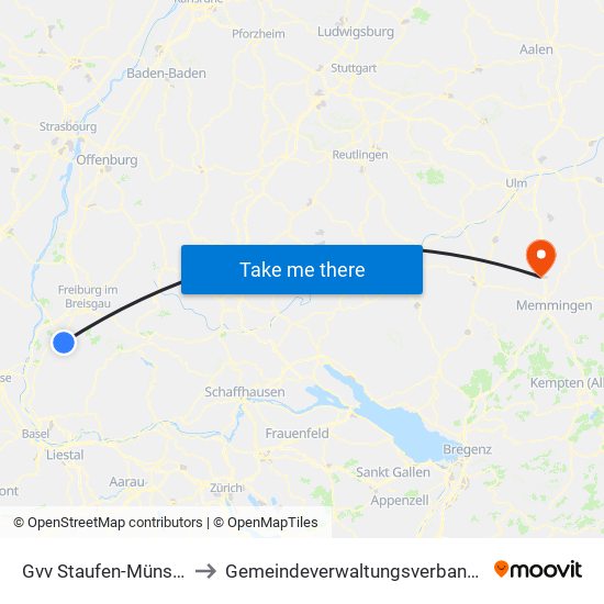 Gvv Staufen-Münstertal to Gemeindeverwaltungsverband Illertal map
