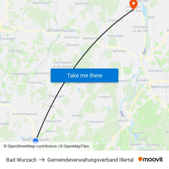 Bad Wurzach to Gemeindeverwaltungsverband Illertal map