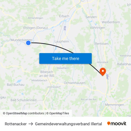 Rottenacker to Gemeindeverwaltungsverband Illertal map