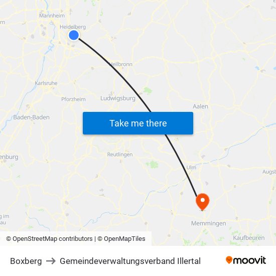 Boxberg to Gemeindeverwaltungsverband Illertal map