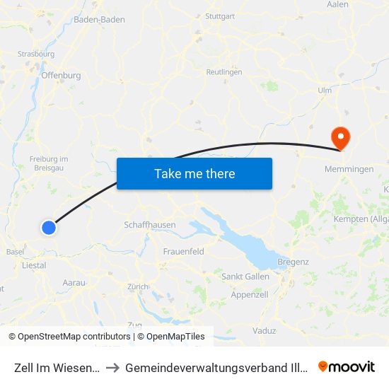 Zell Im Wiesental to Gemeindeverwaltungsverband Illertal map