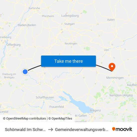 Schönwald Im Schwarzwald to Gemeindeverwaltungsverband Illertal map