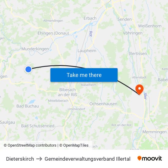 Dieterskirch to Gemeindeverwaltungsverband Illertal map