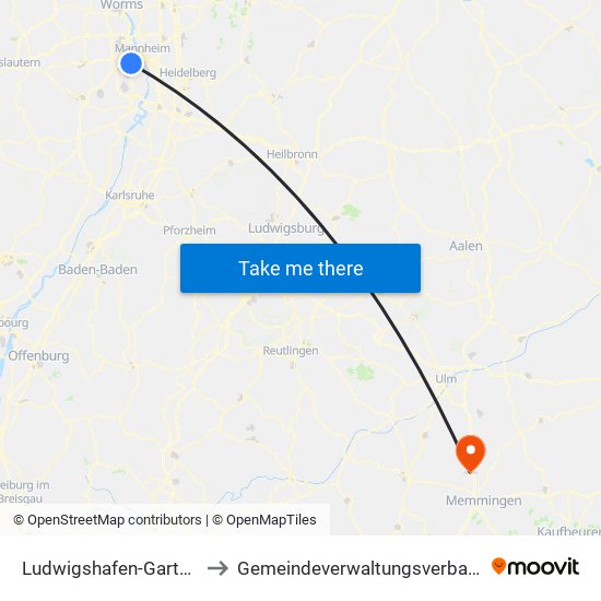 Ludwigshafen-Gartenstadt to Gemeindeverwaltungsverband Illertal map