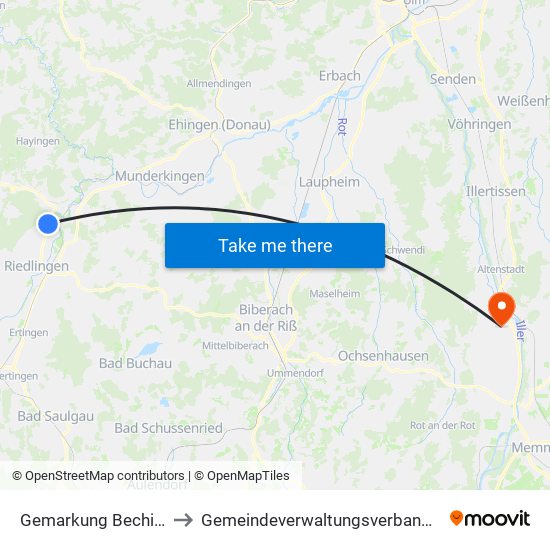 Gemarkung Bechingen to Gemeindeverwaltungsverband Illertal map