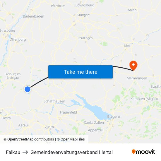 Falkau to Gemeindeverwaltungsverband Illertal map