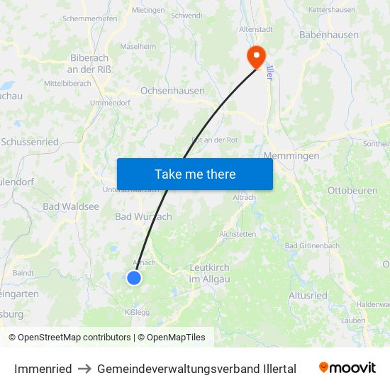 Immenried to Gemeindeverwaltungsverband Illertal map