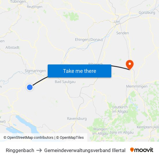 Ringgenbach to Gemeindeverwaltungsverband Illertal map