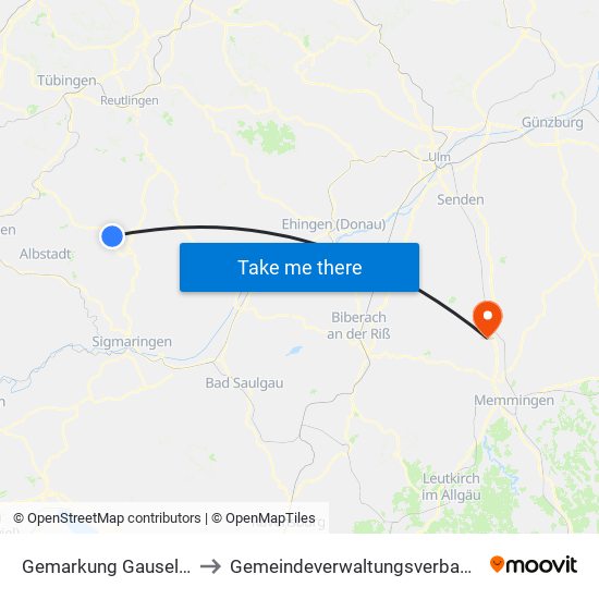 Gemarkung Gauselfingen to Gemeindeverwaltungsverband Illertal map