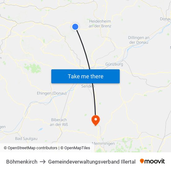 Böhmenkirch to Gemeindeverwaltungsverband Illertal map