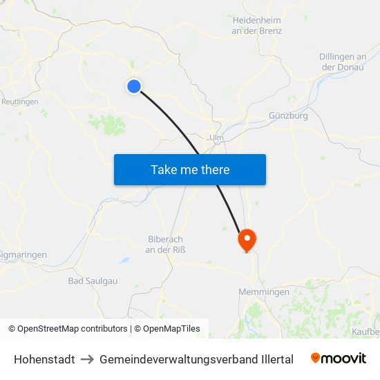 Hohenstadt to Gemeindeverwaltungsverband Illertal map