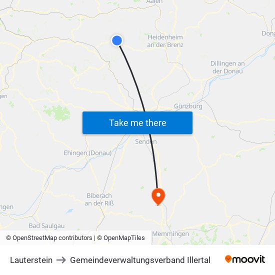 Lauterstein to Gemeindeverwaltungsverband Illertal map