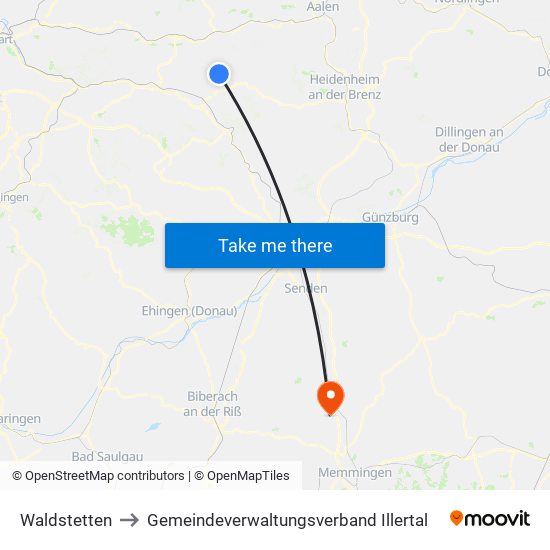 Waldstetten to Gemeindeverwaltungsverband Illertal map