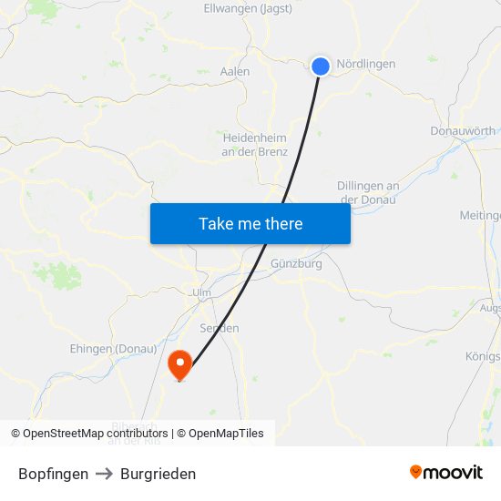 Bopfingen to Burgrieden map