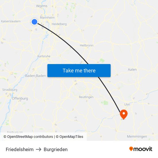 Friedelsheim to Burgrieden map