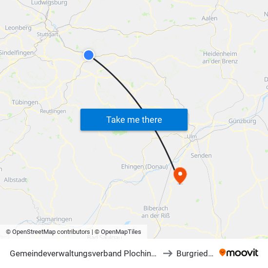 Gemeindeverwaltungsverband Plochingen to Burgrieden map