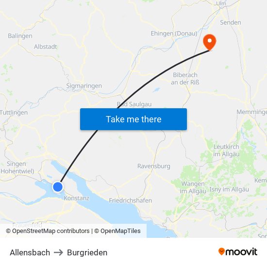 Allensbach to Burgrieden map