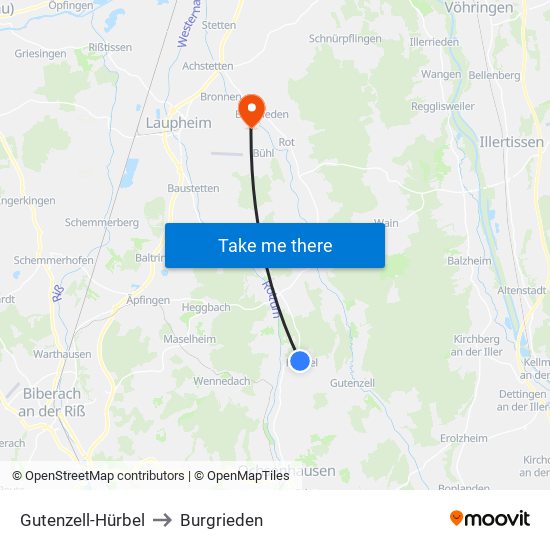 Gutenzell-Hürbel to Burgrieden map