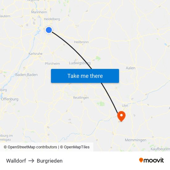 Walldorf to Burgrieden map