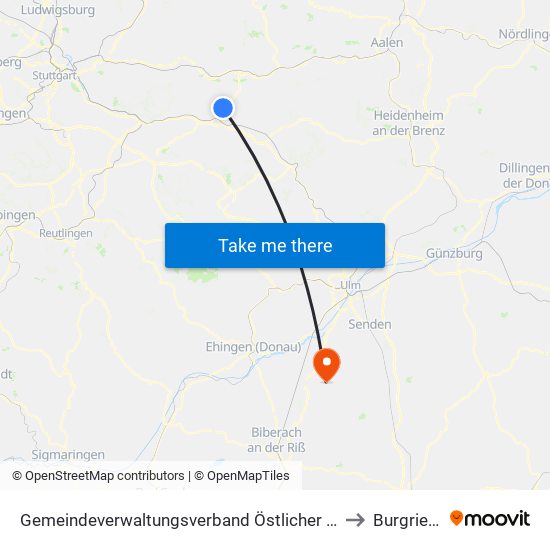 Gemeindeverwaltungsverband Östlicher Schurwald to Burgrieden map