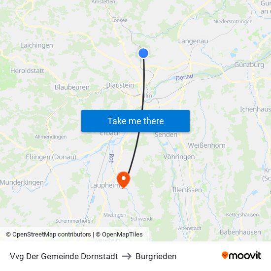 Vvg Der Gemeinde Dornstadt to Burgrieden map