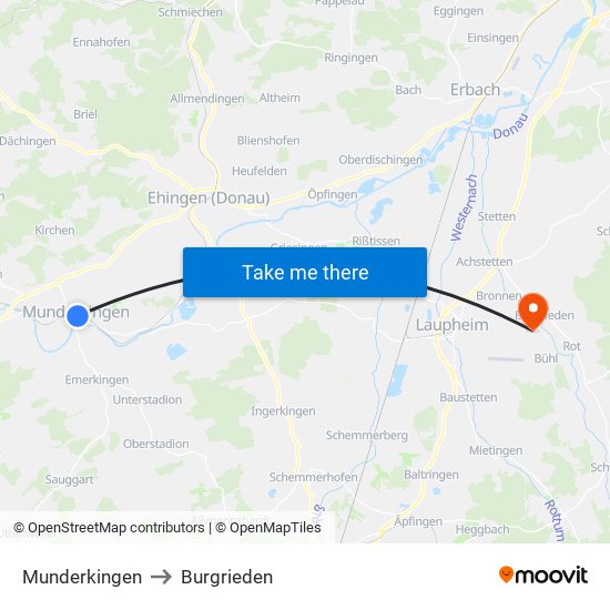 Munderkingen to Burgrieden map