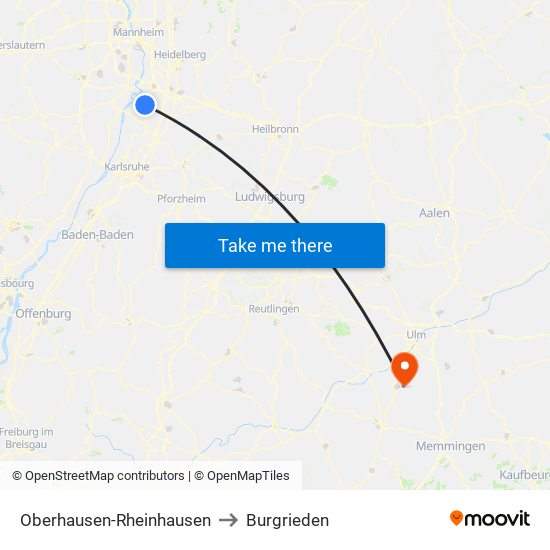 Oberhausen-Rheinhausen to Burgrieden map