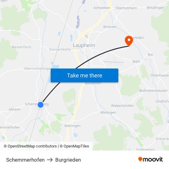 Schemmerhofen to Burgrieden map