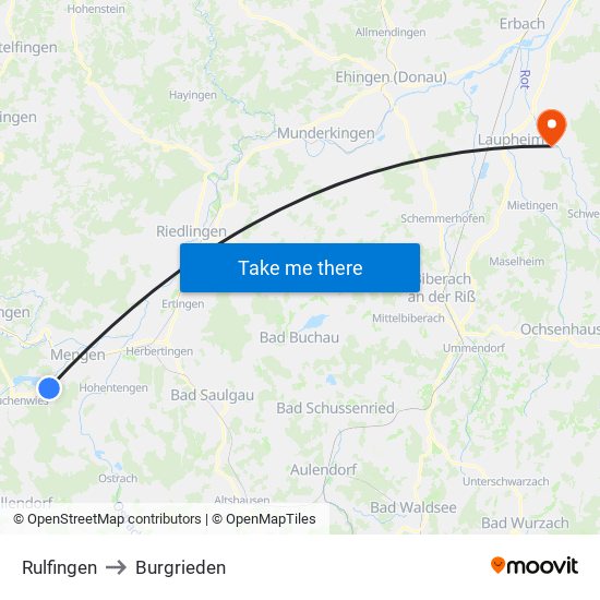 Rulfingen to Burgrieden map
