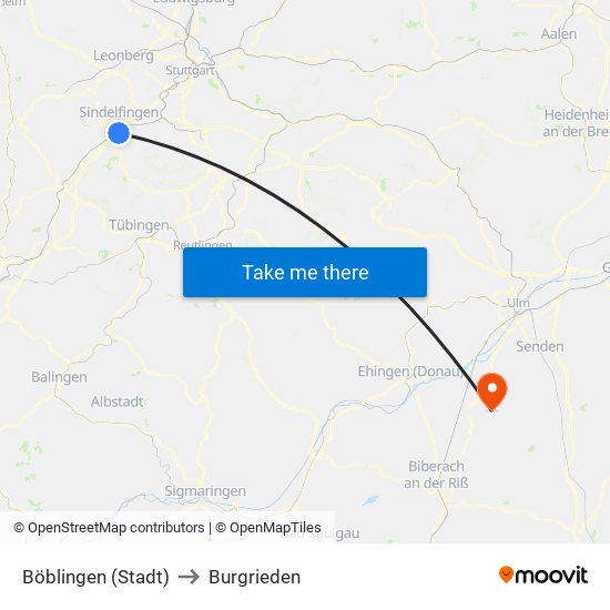 Böblingen (Stadt) to Burgrieden map