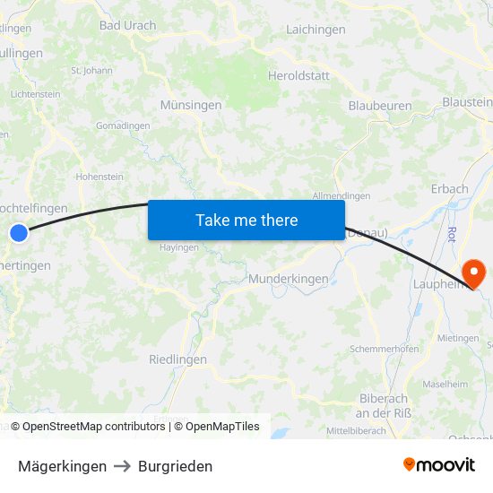 Mägerkingen to Burgrieden map