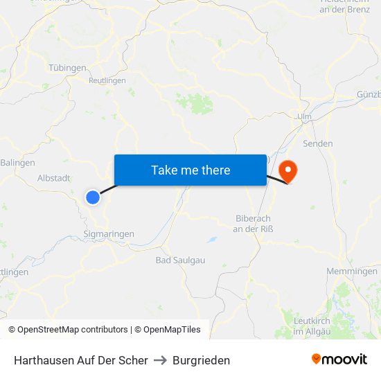 Harthausen Auf Der Scher to Burgrieden map