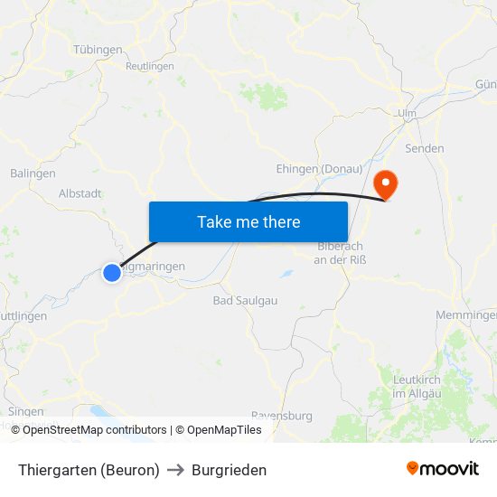 Thiergarten (Beuron) to Burgrieden map