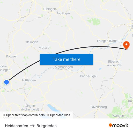 Heidenhofen to Burgrieden map