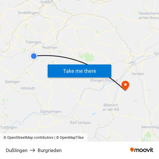 Dußlingen to Burgrieden map