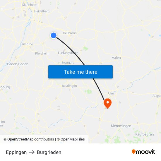 Eppingen to Burgrieden map