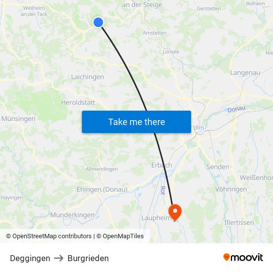 Deggingen to Burgrieden map