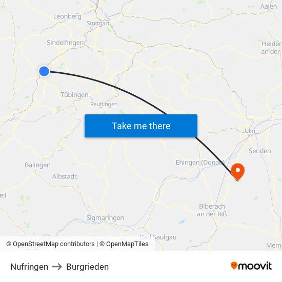 Nufringen to Burgrieden map