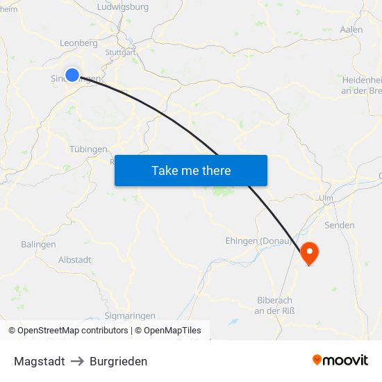 Magstadt to Burgrieden map