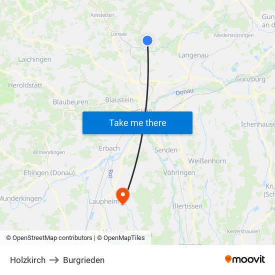 Holzkirch to Burgrieden map