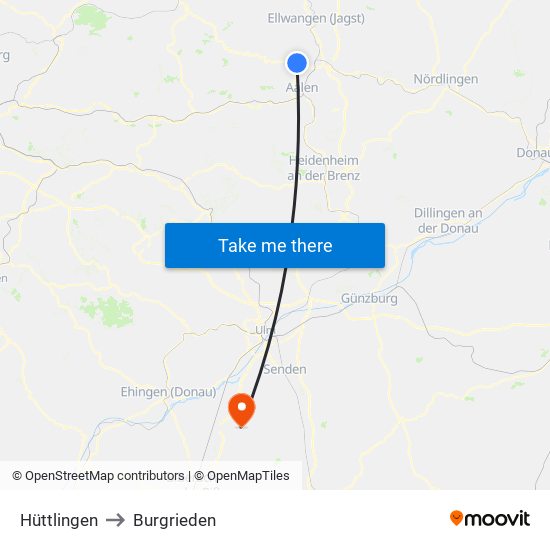 Hüttlingen to Burgrieden map